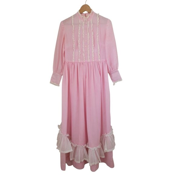 N/A Dresses & Skirts - Vintage Pink Prairie Long Sleeve Dress w/ Lace Trim & Ruffle Details Women's M